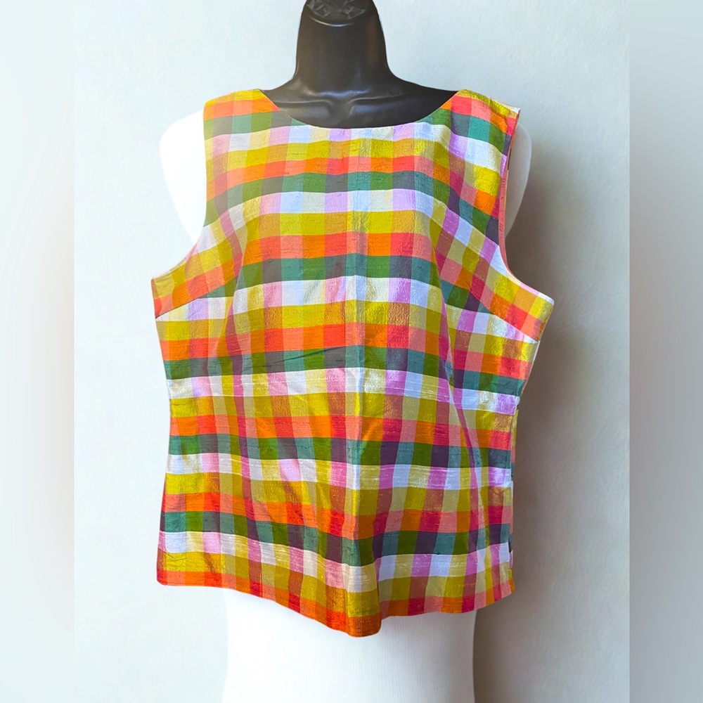 Talbots Plus Size 20 Multicolor Plaid Boxy Tank Top Sleeveless Blouse